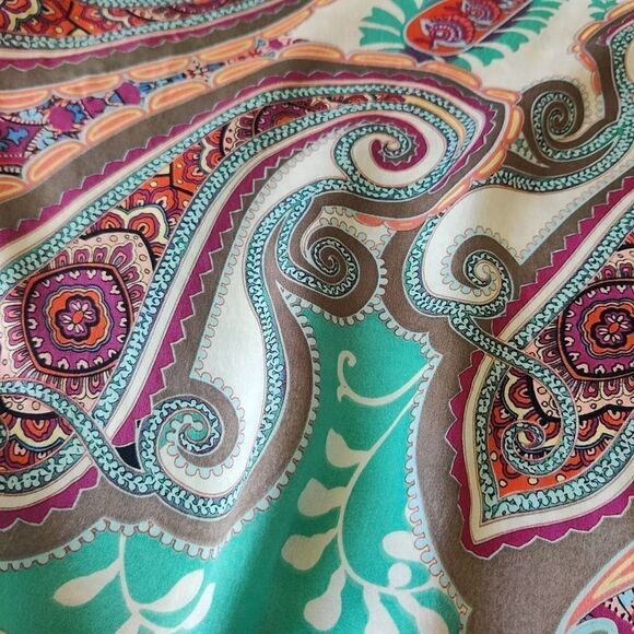 Karen Kane paisley boho 100% silk caftan blouse sz L - Picture 2 of 10